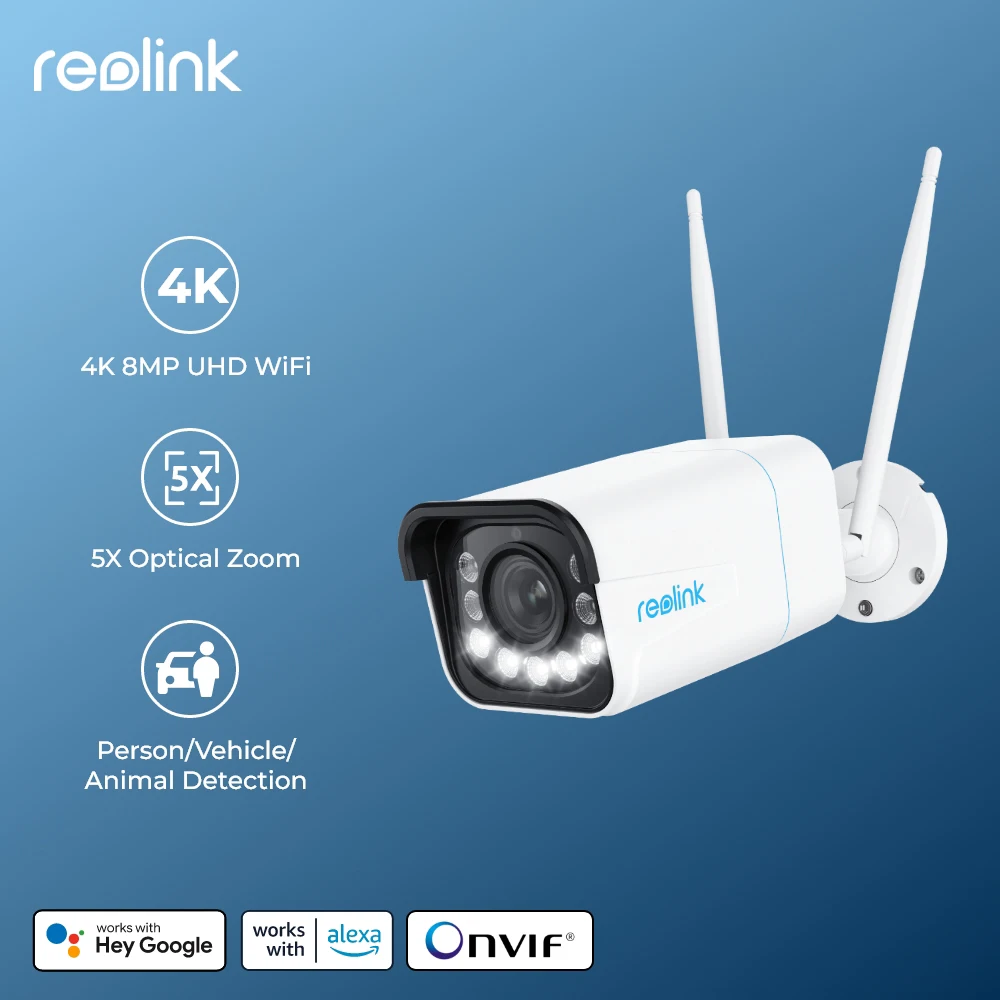 Reolink 8MP WiFi 보안 카메라 5X 광학 줌 AI 인간 감지 2.4/5GHz 컬러 야간 투시경 IP67 방수 야외 캠 811WA