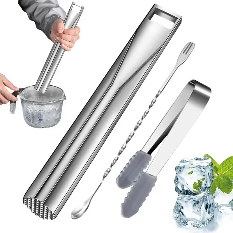 Drink Muddler Stainless Steel Cocktail Muddler with Bar Mixing Spoon Cocktail Muddler Fruit Mixer for Bars Restaurants Bar decor