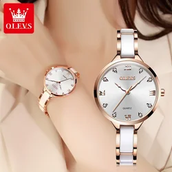 OLEVS 5872 Ceramic Dress Women Watch Luxury Rose Gold Ladies Wristwatch Gifts Japan Imports Quartz Movement Watches Relogio Femi