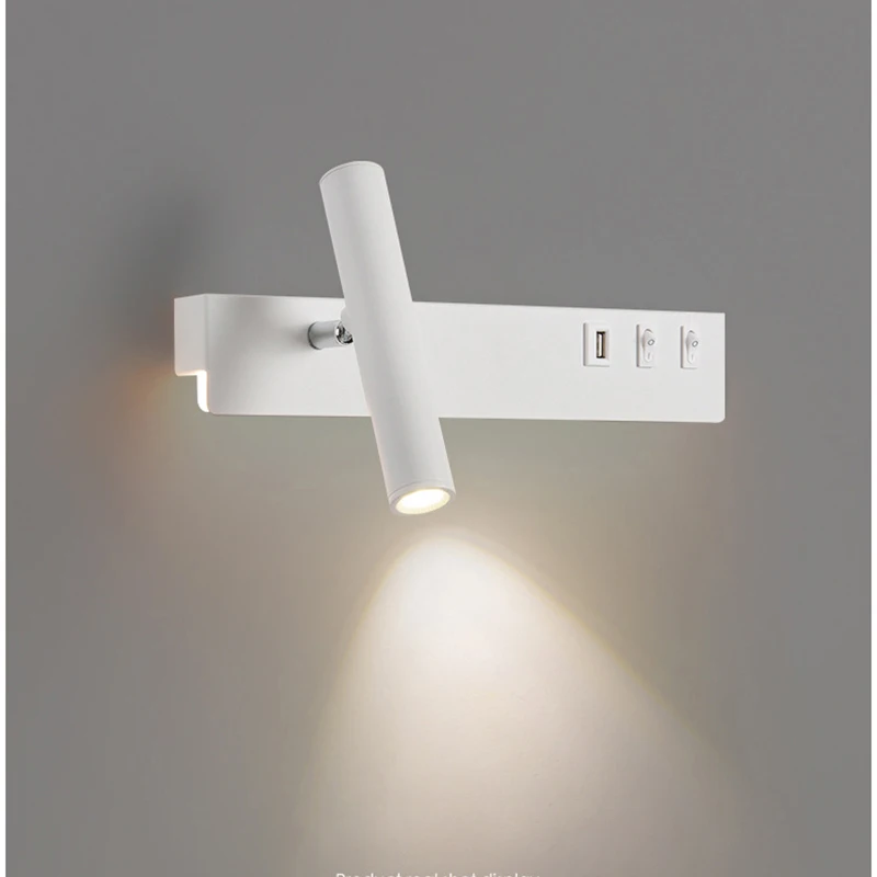 Lámpara de pared de lectura para cabecera, luz LED de pared moderna nórdica con interruptor, iluminación interior USB, decoración de habitación para