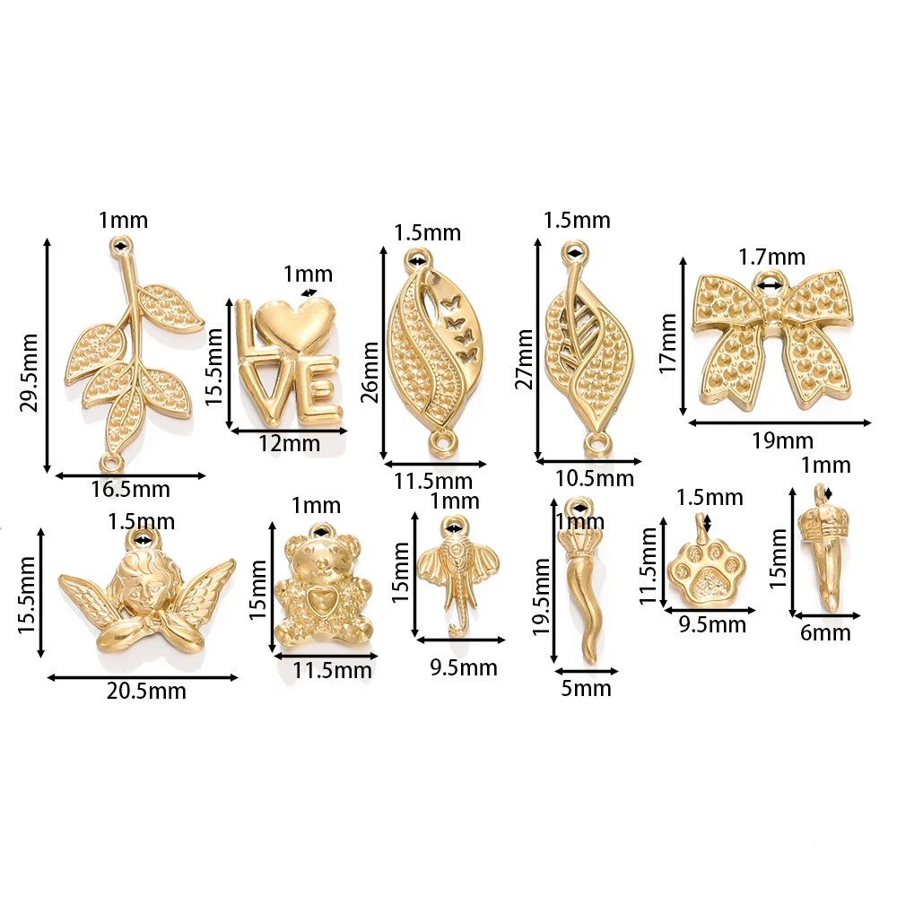 5 ピース/ロットクマ/天使/ハート/葉/クマの足/葉チャームステンレス鋼のネックレスペンダント DIY ジュエリー作成のための検索