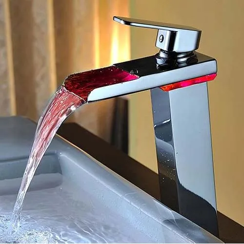 Wovier Led Basin Faucet Black Brass Waterfall Bathroom Faucet Single Hole Tap Hot And Cold Water Mixer Taps Tall Body