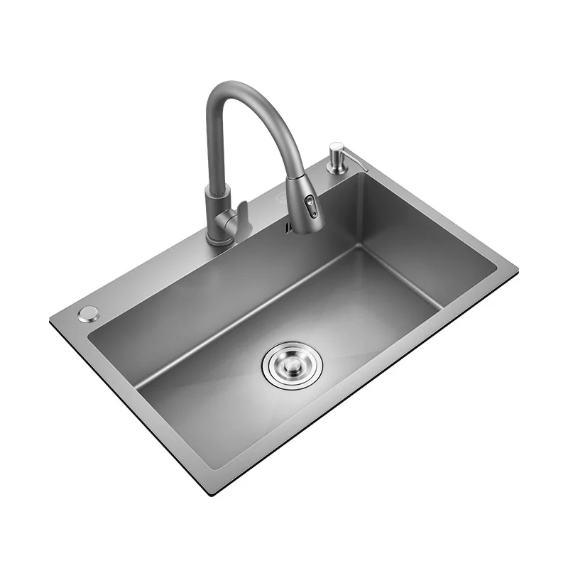 

Kitchen wash basin, gun gray, single sink, household 304 stainless steel