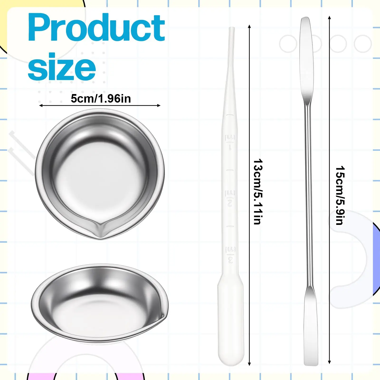 8Pcs Stainless Steel Small Round Paint Tray, 2Pcs Metal Paint Stirrer and 5Pcs 3ml Pipette Eyedroppers Watercolor Palette