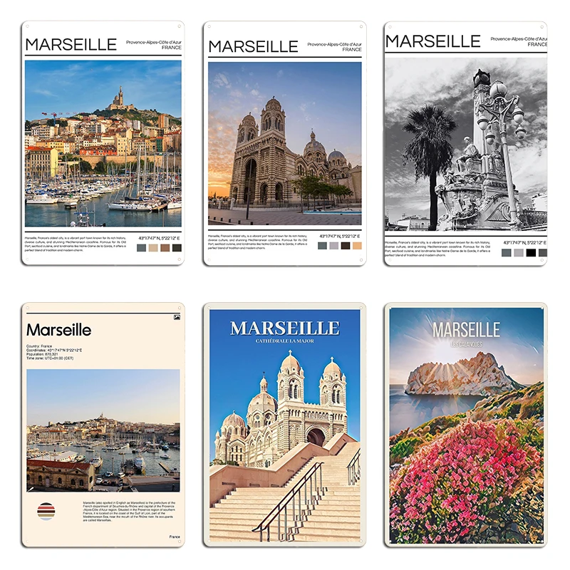 Посещение Марсель Франция Фотография Металлический Настенный Декор Дизайн Фреска Пещера Дизайн Оловянная Вывеска Плакат