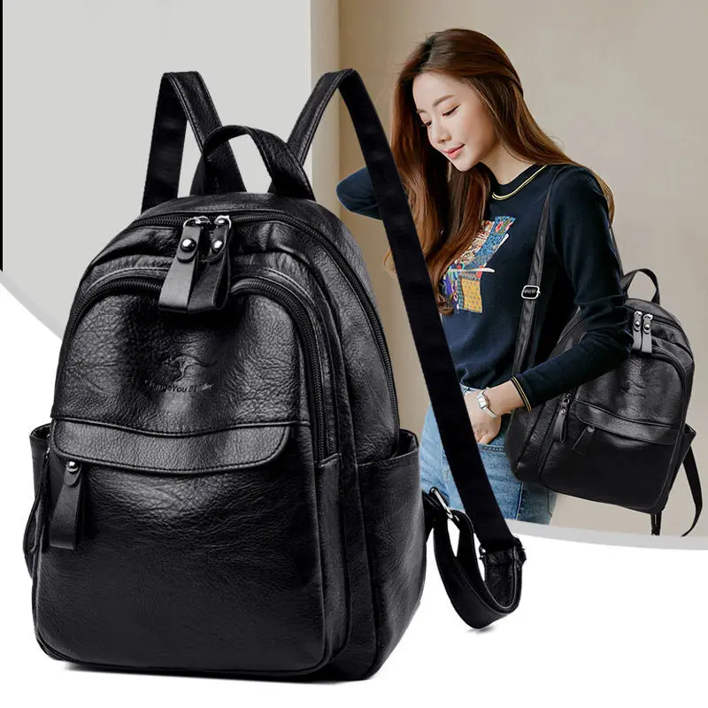 Women's 2024 New Trend Korean Style Versatile Single Shoulder Crossbody Fashion Soft Leather Backpack For Women Ani