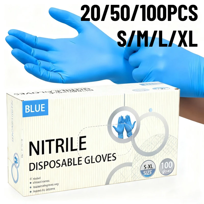 

20/50/100 шт. одноразовые синие нитриловые перчатки, чистящие перчатки, подходящие для садоводства, работы, выпечки хлеба, кухонные чистящие средства
