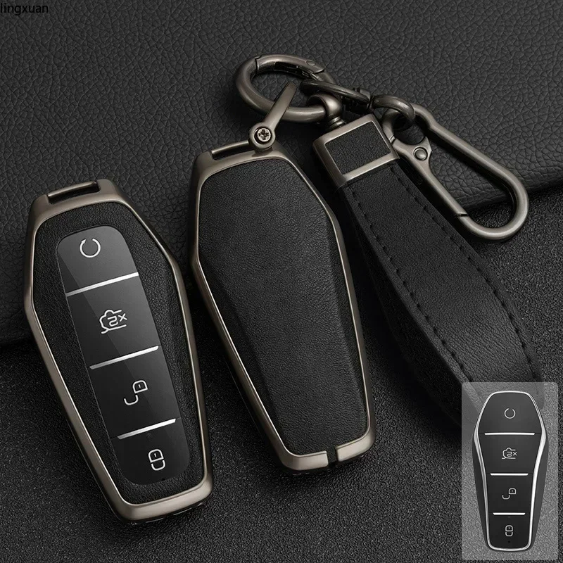 

Zinc Alloy+ Leather Car Key Case Cover For BYD Qin Plus DMI Yuan ATTO 3 Han EV Dolphin Tang EV600 Song Pro MAX Remote Protector