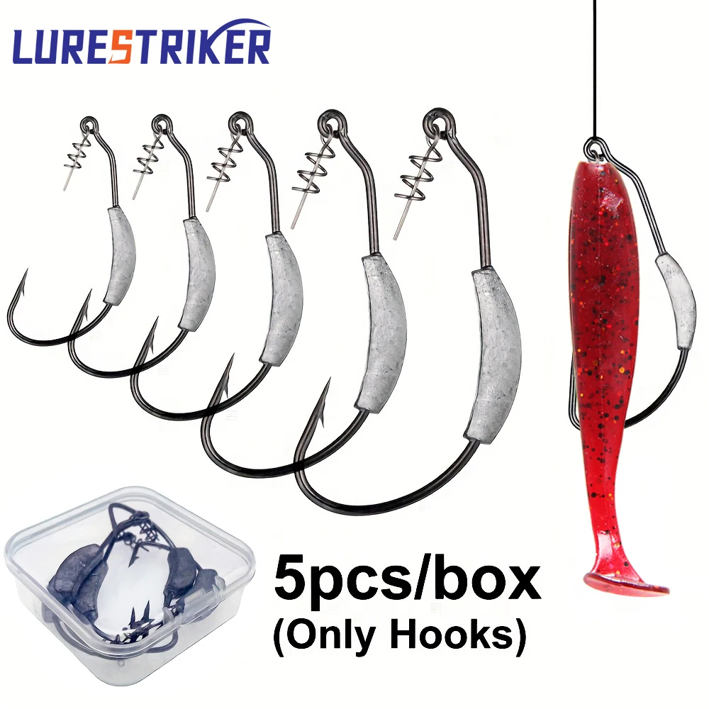 Lurestiker 5 Stück pro Box 2g 3g 4g 5g 7g 9g Jig-Kurbelkopfhaken mit Widerhaken und Federverschluss für Soft Texas Rigs Angelzubehör