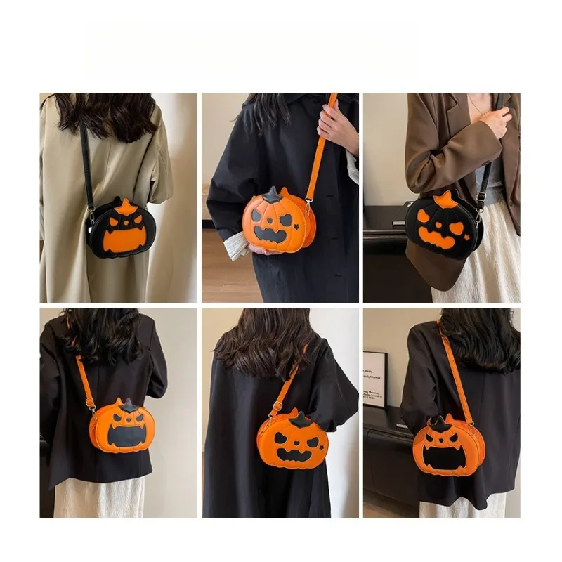 Halloween engraçado abóbora saco cor contrastante crossbody sacos na moda e personalizado bolsa de ombro feminina dos desenhos animados saco do mensageiro