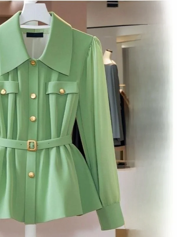 

Ele een irt с пузырьковыми краями и воротником для женщин, корейский Sle, прямой крой, длинная полиэфирная ткань Sve Ne