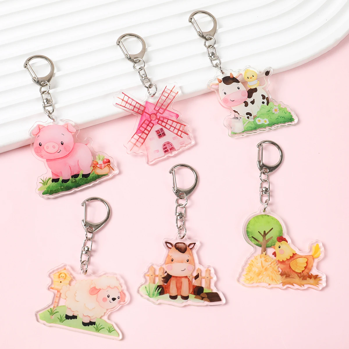 6pcs Farm Animal Party Gift keychain for Barnyard Party Favors Supplies Kid Birthday Baby Shower Party Animal Keychains Gift