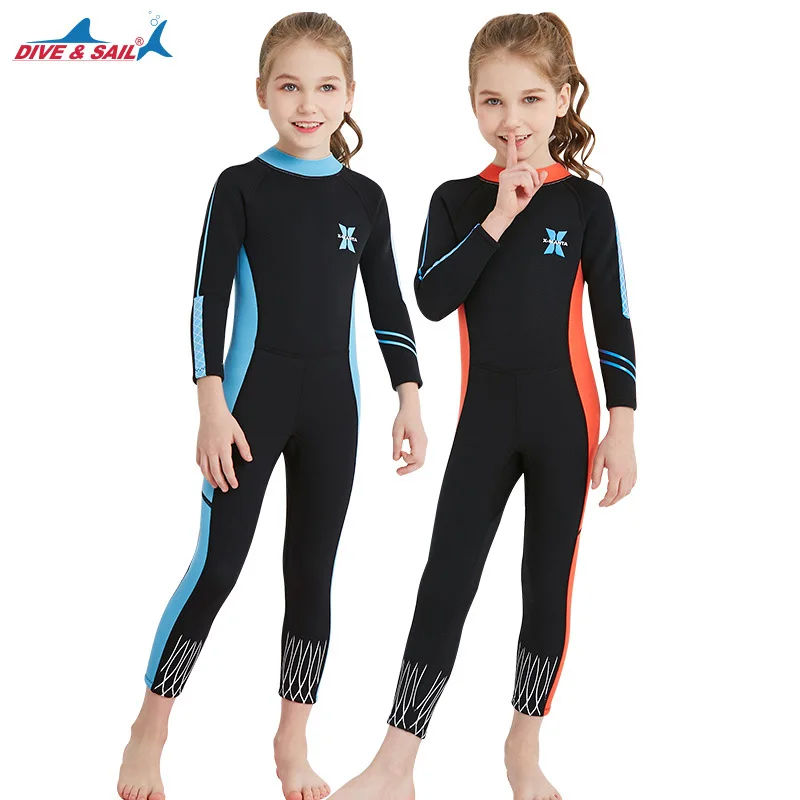 2024 Baby Girls Divesuit One Piece Neoprene Swimsuit Kids Zipper Wetsuit 2.5mm Warm Winter Swim Costume Full Coverage Swimwear