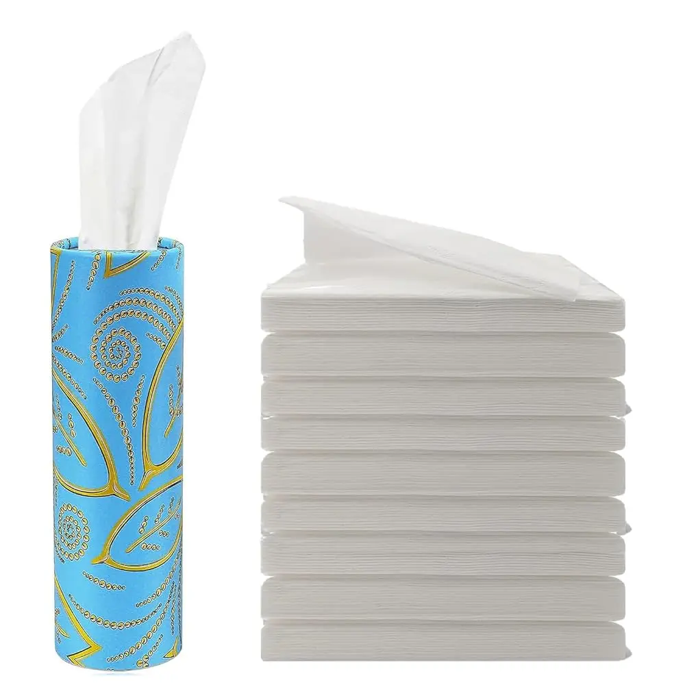 

Refillable Car Tissue Holder Dispenser with facial tissues, Universal Round Auto Tissue Box Organizer with 9-Pack Travel pape