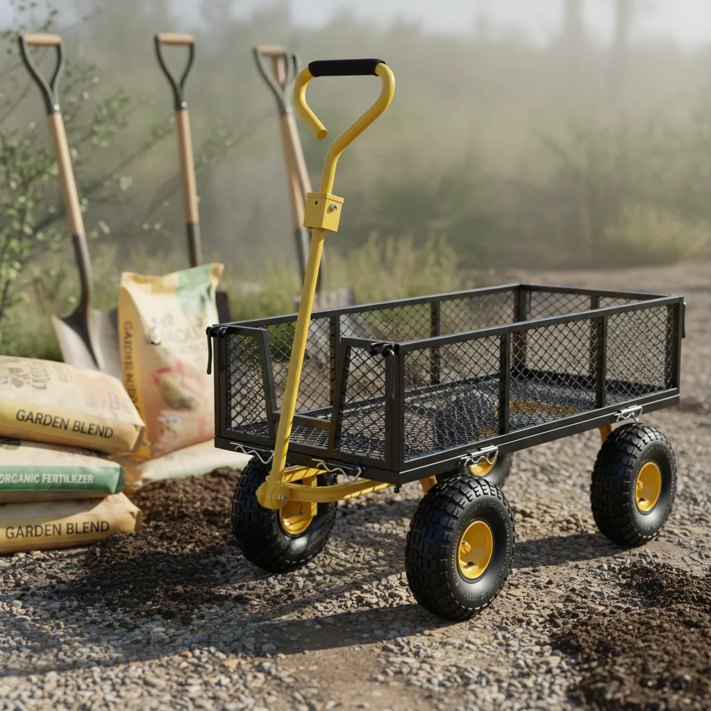 Collapsible Steel Frame Garden Wagon Foldable Utility Cart All Terrain Wheels Outdoor Camping Cart