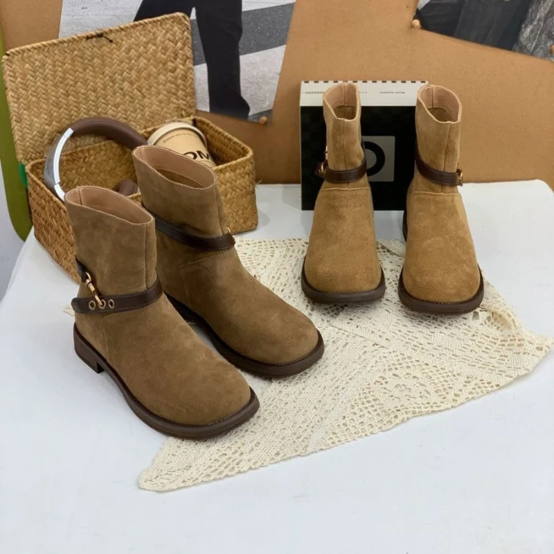 

Women Belt Buckle Knight Boots 2025 Autumn New Vintage Platform Denim Boots Height Increase Non Slip Wear-resistant Short Boots