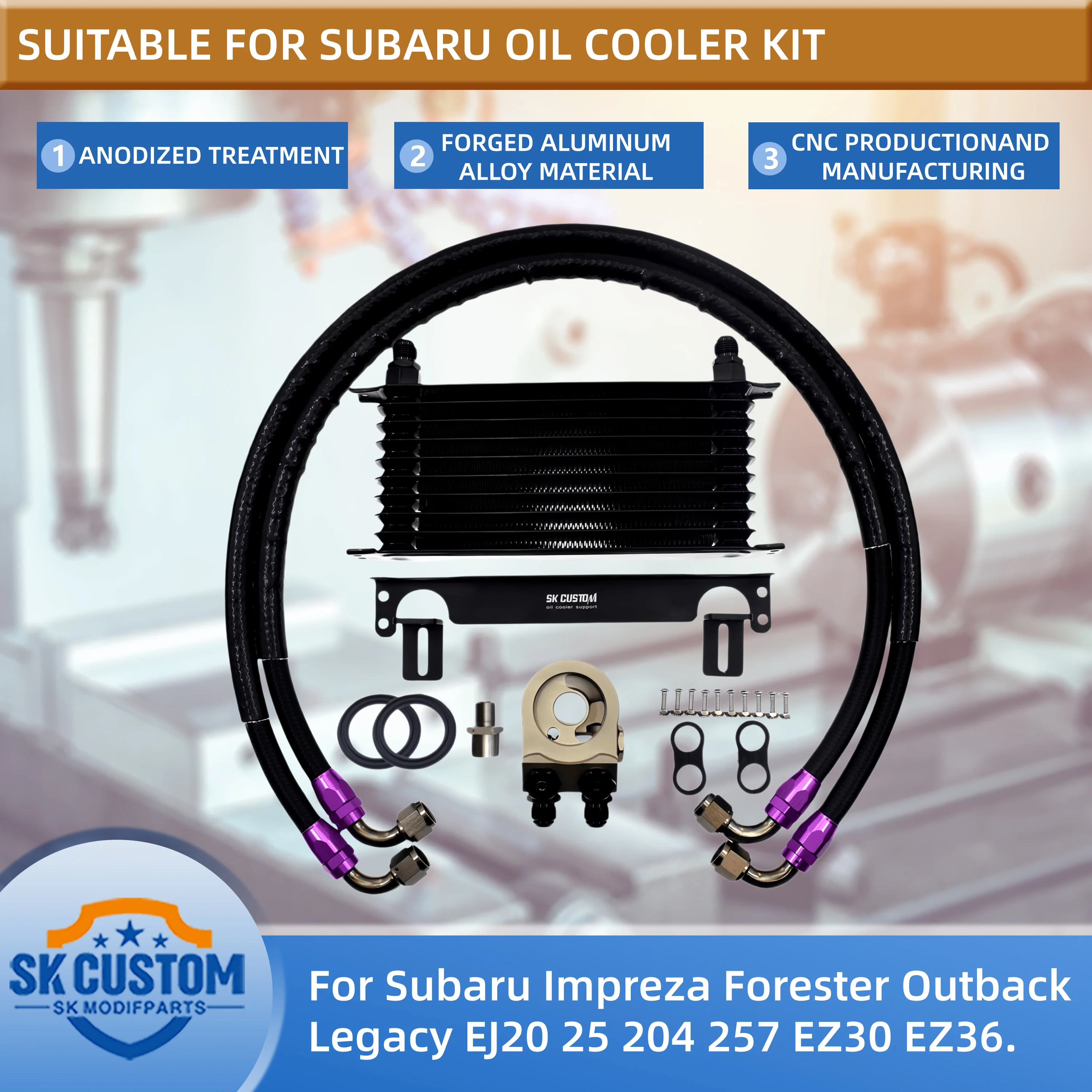 SK CUSTOM Oil Cooler Kit For Subaru Impreza Forester Outback Legacy EJ20 25 204 257 EZ30 36 Engine Radiator Thermostatic Adapter