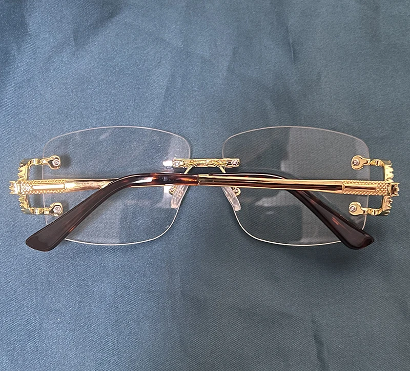 Trendy 5A Zirkon Kupfer Sonnenbrille Frauen Männer Überzogene 18 karat Gold Bling Brillen Keine Objektiv Gläser Ins 2022 schmuck – Detail 7