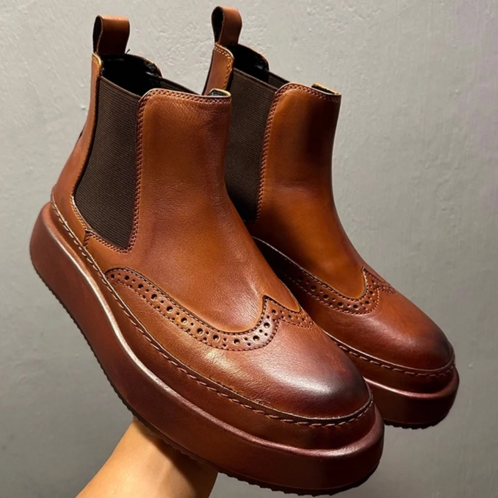 

QHCCID Men's British Style Casual Chelsea Ankle Boots Autumn Best-Selling Cowhide Breathable Comfortable Footwear