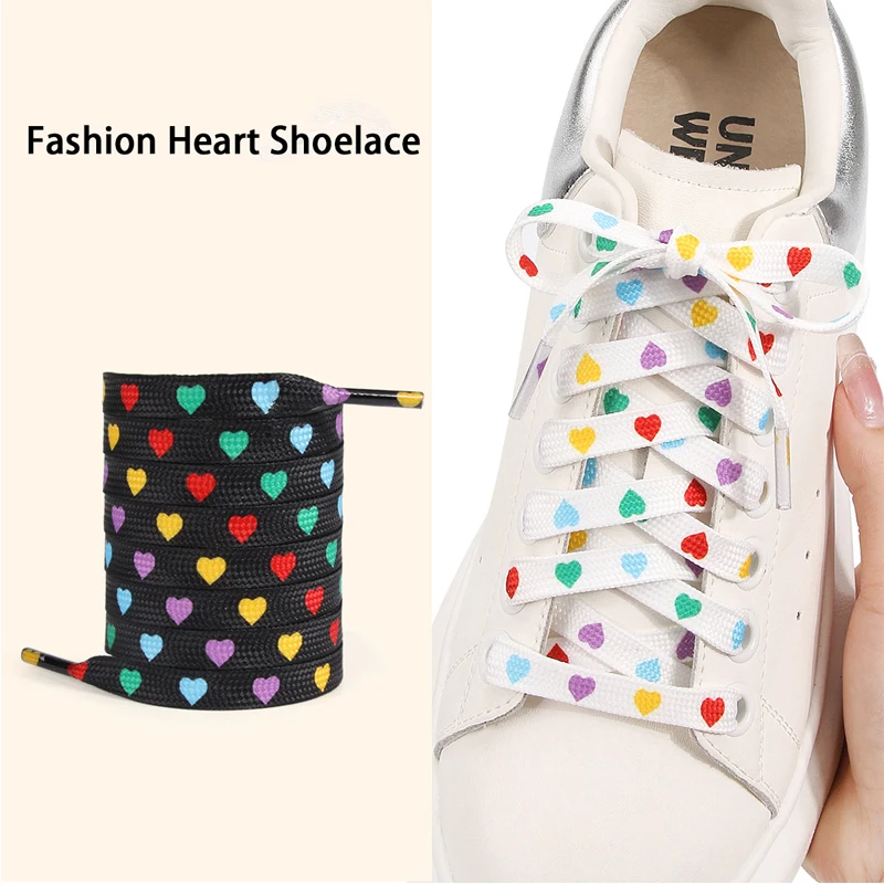 

1Pair Black White Printed Heart Shoelaces 0.8cm Wide Quality Flat Shoelace Sneakers Canvas Shoes Fashion Shoelace