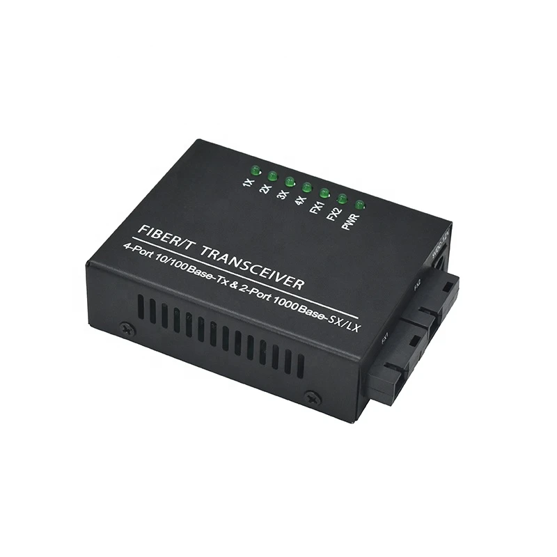 

Ethernet Fiber Switch, 4*100M RJ45 + 2*1000Mbps SC Optical Media Converter, Single Mode Fiber Media Converter