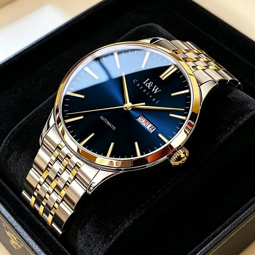 Carnival Brand I&W High-end Luxury 316L Steel Sapphire Mechanical Watch for Men Imported Movement Automatic Business Mens Watch