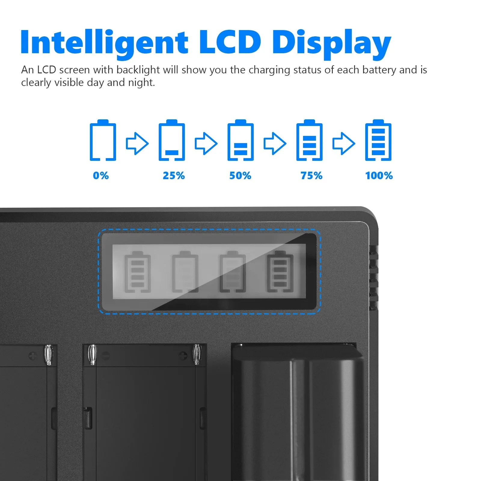 Neewer 4-Channel NP-F Battery Charger with LCD Screen & Power Adapter For  Camcorder Li-ion Batteries