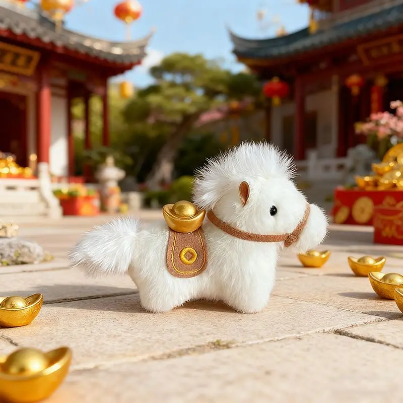 

Horse Year Pendant Horse Year Mascot Doll Simulated Gold Ingot Plush Pony Keychain Doll Bag