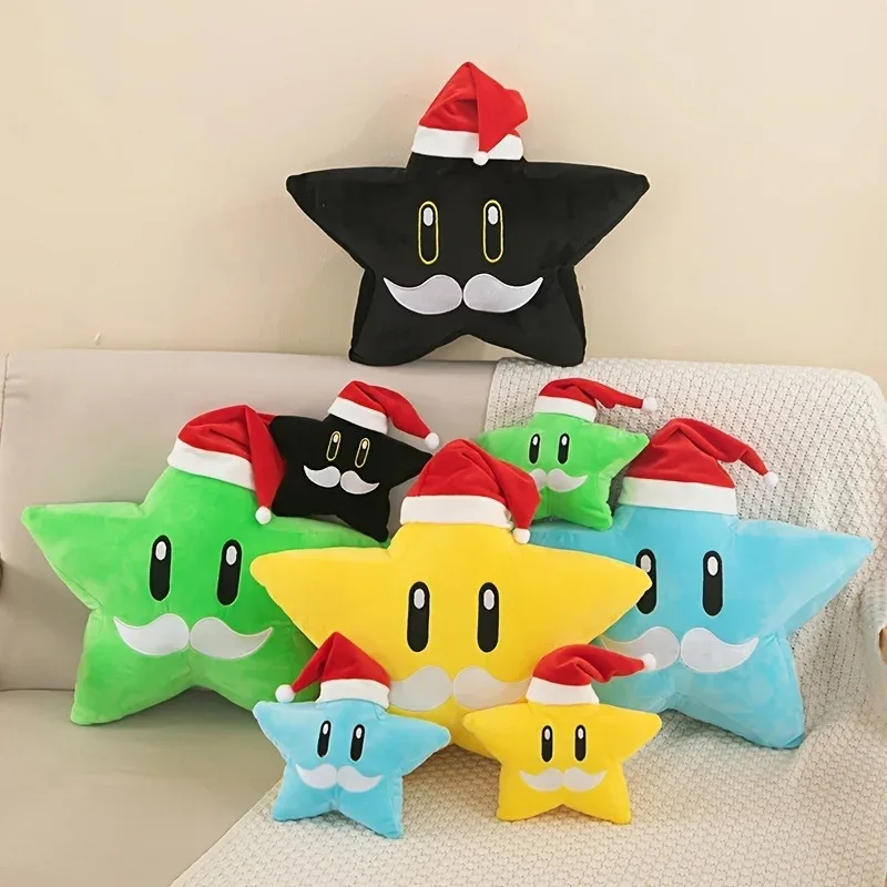 Brinquedo de pelúcia chapéu de natal estrela de cinco pontas para decoração de casa presente de natal estrela brinquedo de pelúcia travesseiro