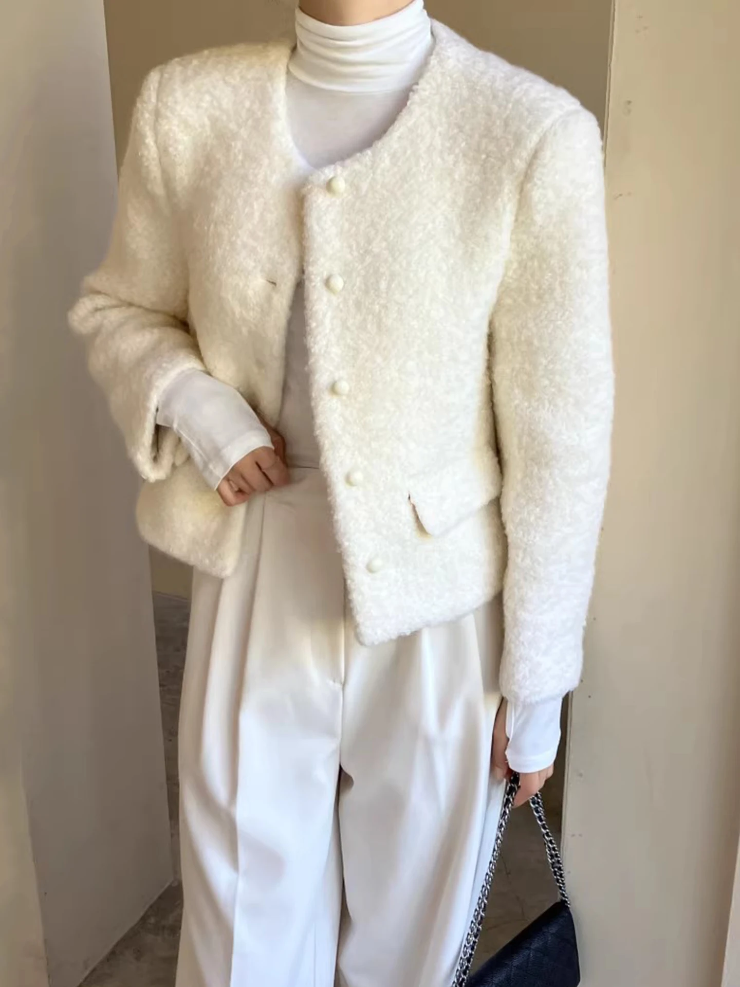 

Ele Single-Button ort Woolen Coat for Women Loose Fit Pure Color Top Commute Sle Autumn New Arrival Faion