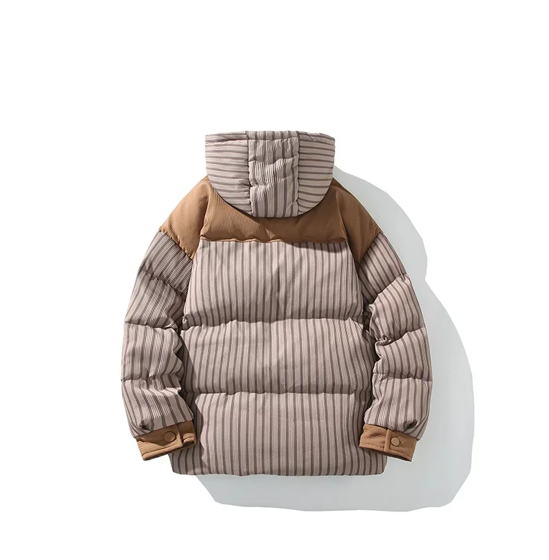 Autunno Inverno Uomo Parka a righe con cappuccio Giacche Piumino spesso caldo Cappotto invernale da uomo Capispalla Abiti di moda coreani per uomo