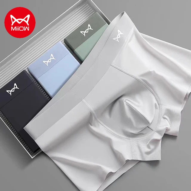 MiiOW 3 szt. Letnie lodowy jedwab męskie bokserki bielizna bezszwowe seksowne kalesony grafenowe antybakteryjne majtki męskie kąpielówki bokserki 5XL