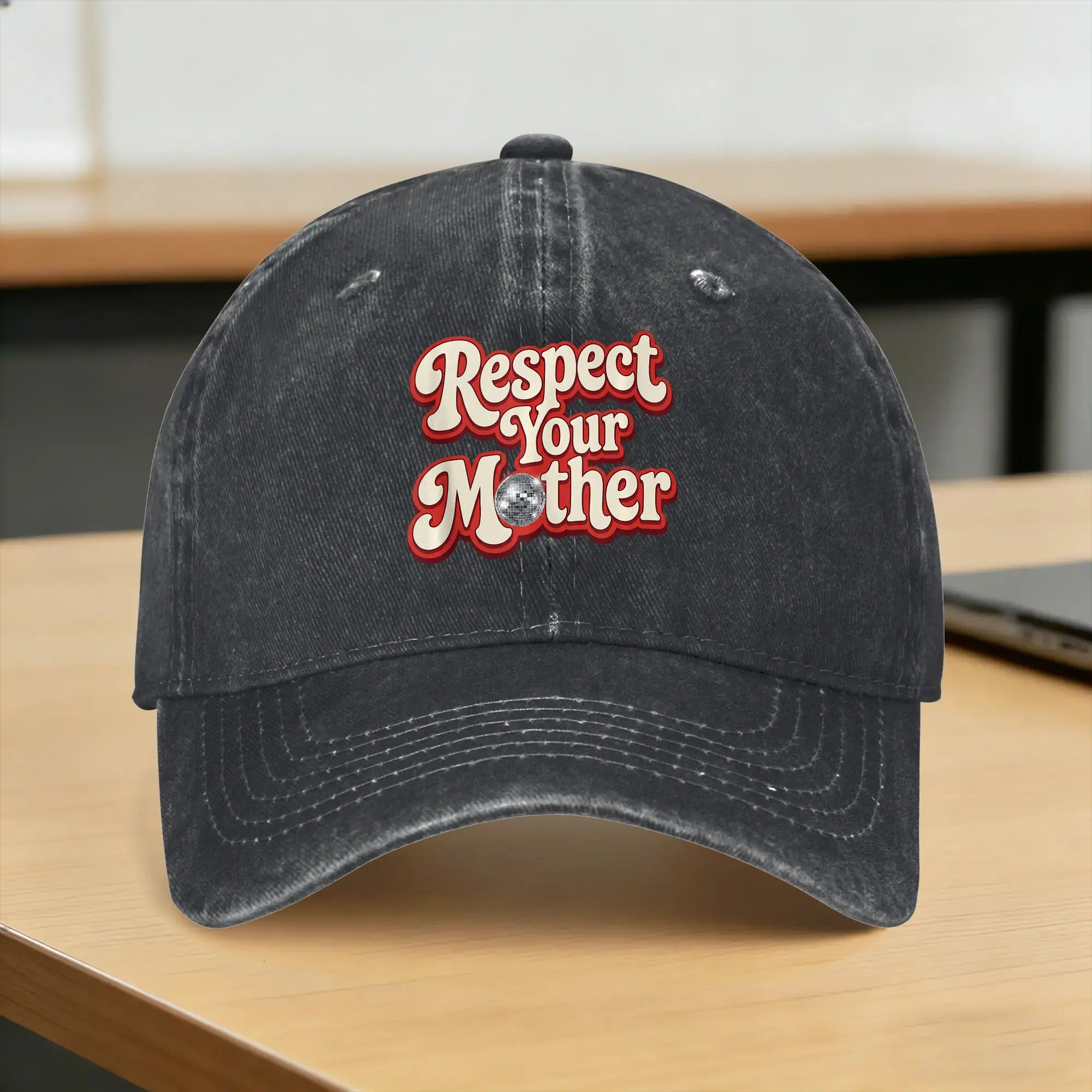 Respect Your Mother Retro Inspired Quote Groovy Disco Ball Casual Baseball Cap Summer  Trucker Hat High Quality Snapback Cap