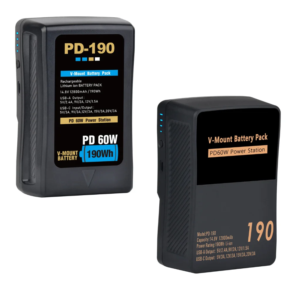 12800mAh 190Wh Li-ion V-Mount VLock Battery + PD 65W Fast Charge Cable for Sony VMount Broadcast Camcorders Blackmagic Device