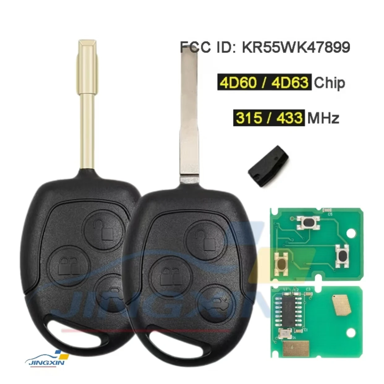 JINGXIN KR55WK47899 315MHz-433MHZ 4D63/4D60 Chip Replacement 3 Button Remote Car Key Fob FO21 HU101 for Ford car key