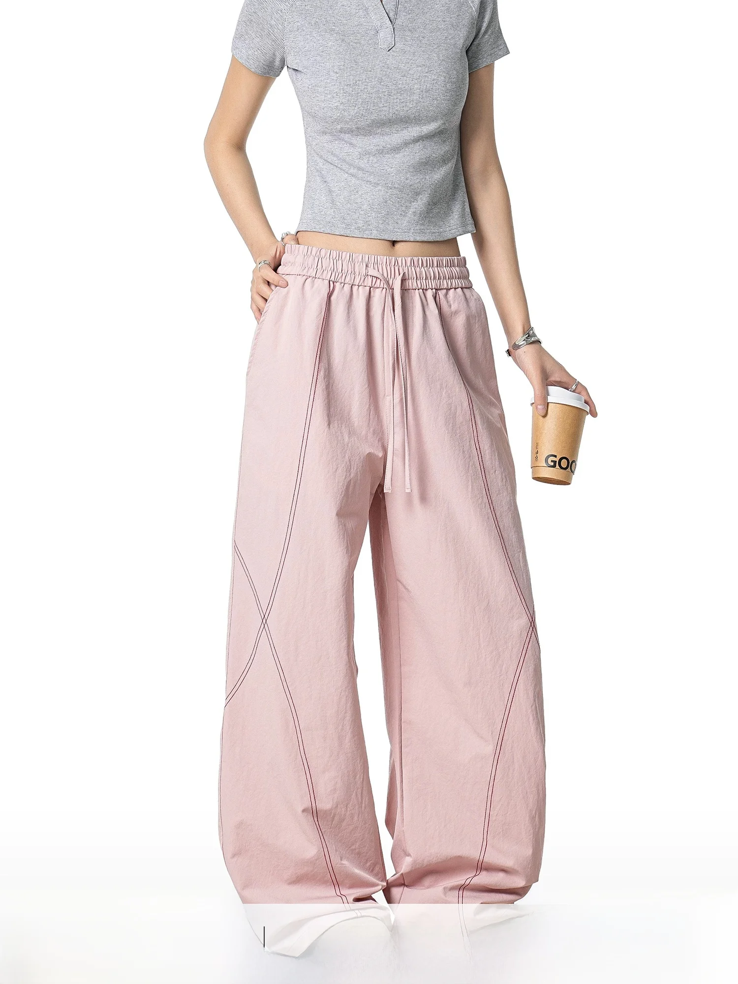 

Loose Straight Leg Sports Casual Pants Women's Versatile Wide Leg Pants HUSS Thread Casual Trousers for Ladies Comfortable Br...