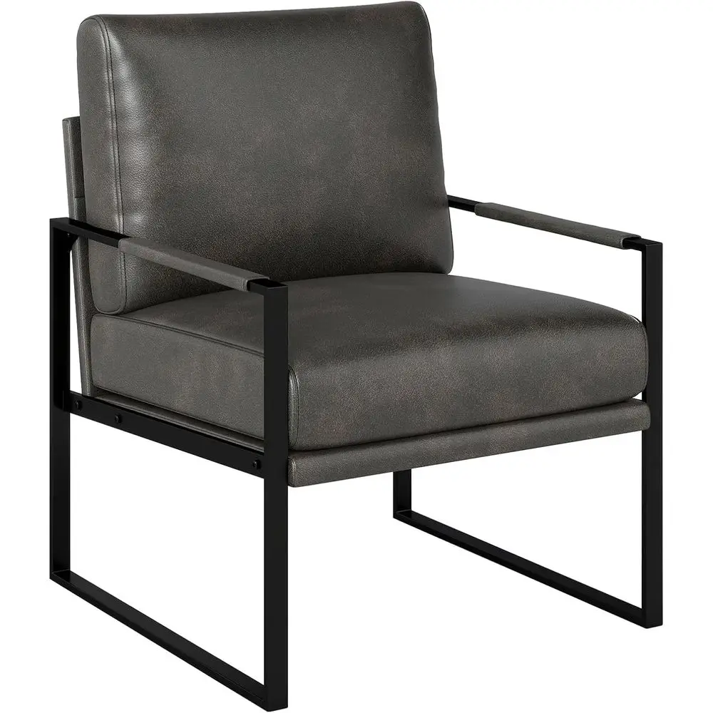 

Century ern aux Leather Accent Chair, Metal ed Armchair with Extra Sot Removable Seat Cushion & Backrest or Living Room Bedroom