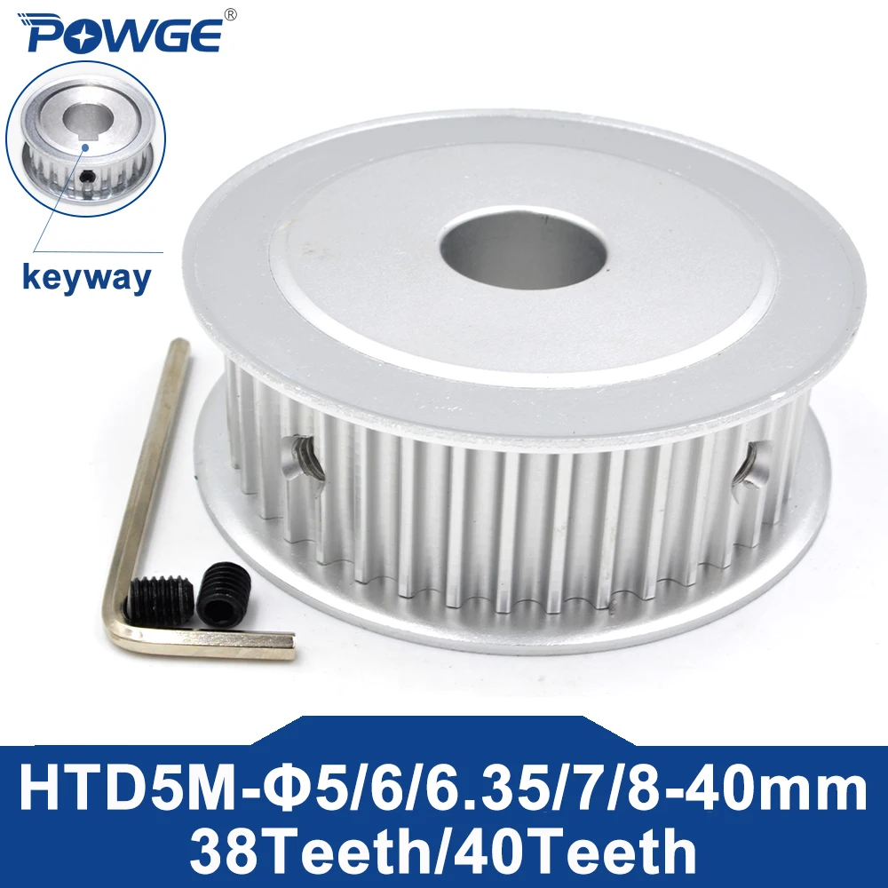 POWGE 38 40 teeth HTD 5M Timing Pulley AF Bore 6.35/8/10/12/14/15/16/17/18/19/20/30/40 for HTD5M belt width 15/20/25mm 38T 40T