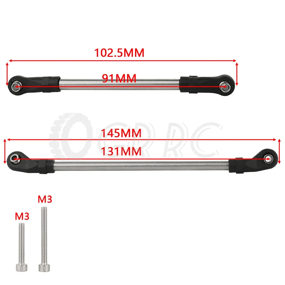 2pcs Plastic Head + Steel Rod  Steering Link Rod Linkage for Axial SCX10 III 1/10 RC Crawler Car Front Axle Replacement Parts