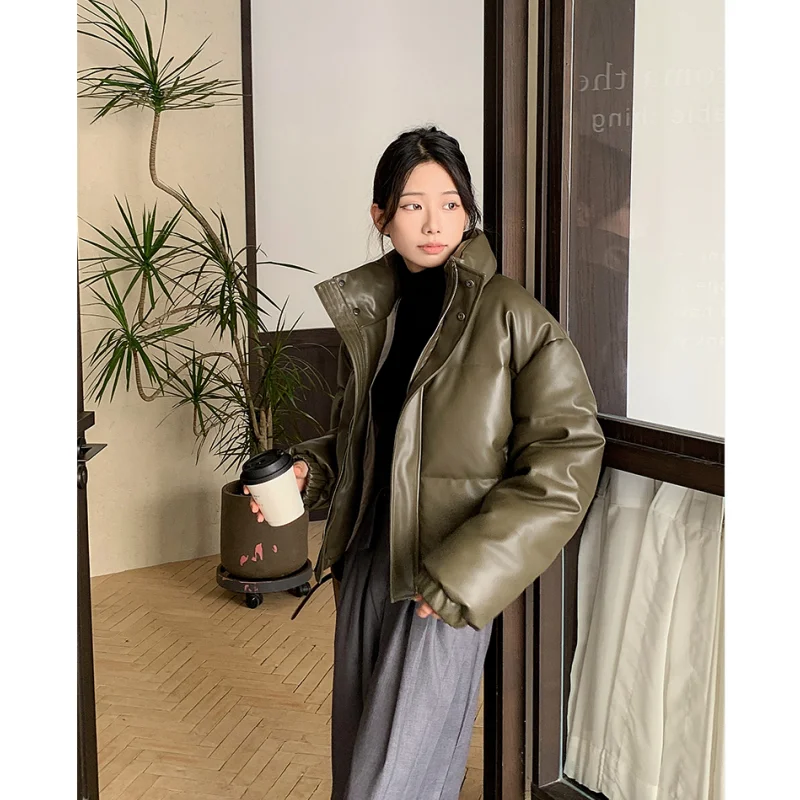 Women's Down Puffer Jackets Brown Winter Korean Fashion Y2K Style Stand Collar Black Warm 2023 NEW Female Coat Cotton Outwear