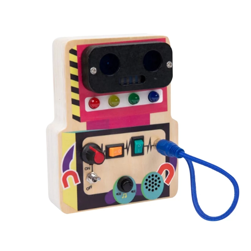 

Busy Board With LED Light Wooden Traffic Light Robot Busy Board Simulation Busy Light Switch Early Educational Toy Durable