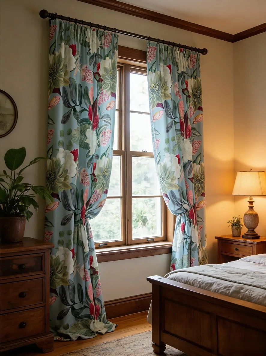 Retro American Pastoral Style Imitation Cotton Curtains for Living Room Linen Digital Printing Semi-blackout Bedroom