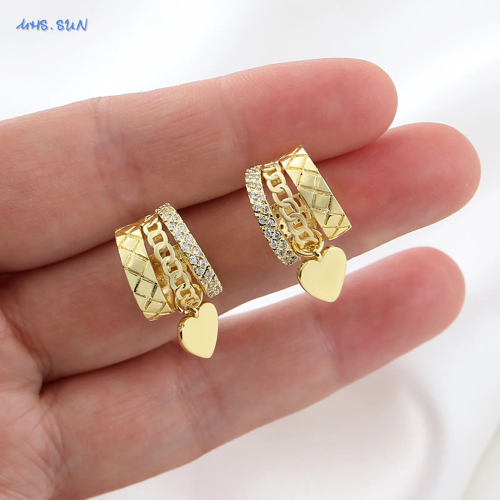 MHS.SUN موضة زركون الحب القلب إسقاط أقراط للنساء مزاجه الذهب اللون القرط ثقب الأذن مجوهرات حفلة هدية