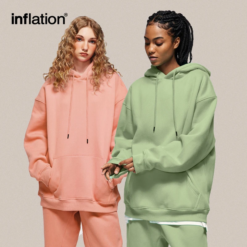 INFLATION 350G Blank Premium Hoodies Unisex 2023 New Multiple Colors Fleece Hoodies for Men Velvet Warm Hoodies Couplewear