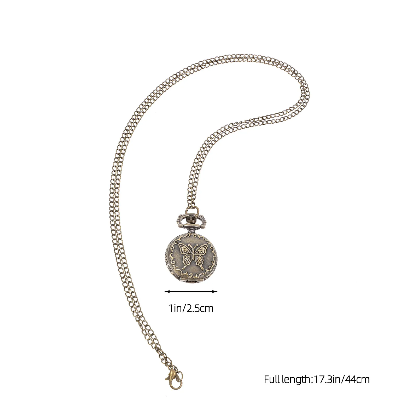 1Pcs Vintage Pocket Watch Butterflies Design Mini Portable Titanium Quartz Movement Style Pendant Chain Watch for Adults