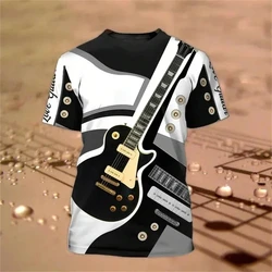 New Fashion Men's T-shirt 3D Guitar Lover Print Short Sleeve Street Hip Hop Music Tee Shirts Casual Oversized Round Neck Tops