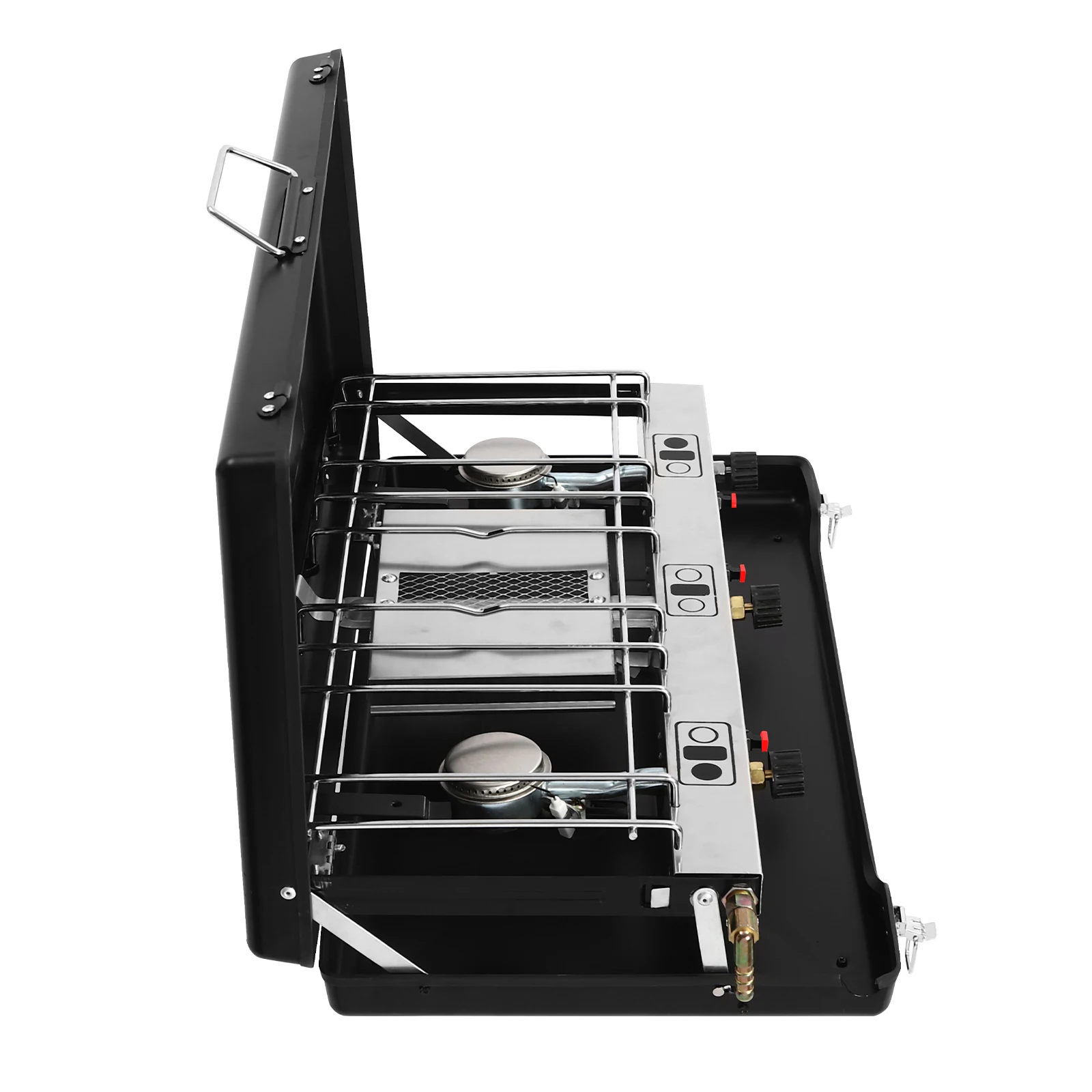 3-Burner Camping Stove Foldable, Portable Gas Grill with 4.5kW Total Power, Piezo Ignition and Windscreen Lid for Outdoor Cooking 4