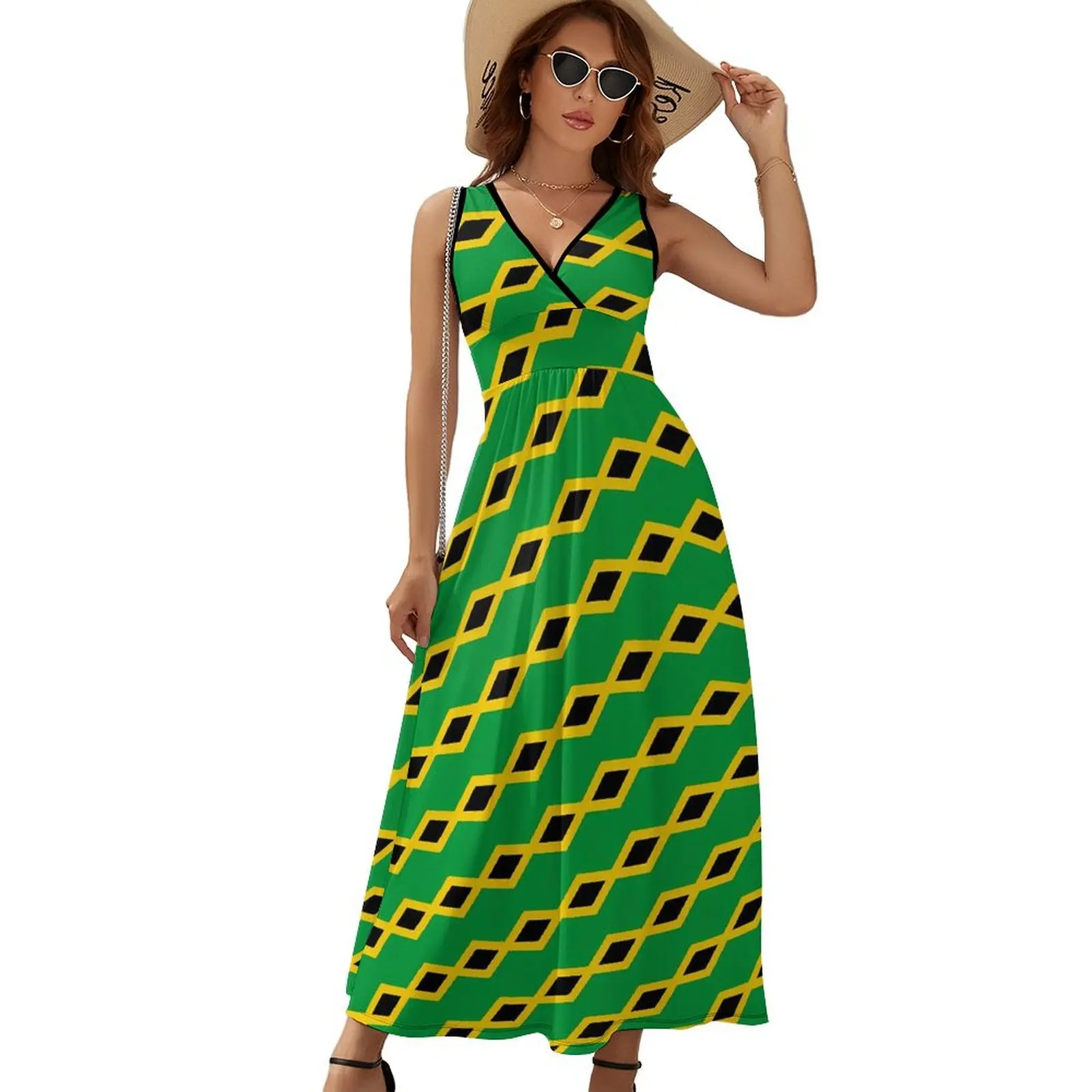 Jamaica Feel-Robe Longue de Plage Verte, Tenue Éducative, Style Boho, Col en V, Mode Coréenne, Grande Taille
