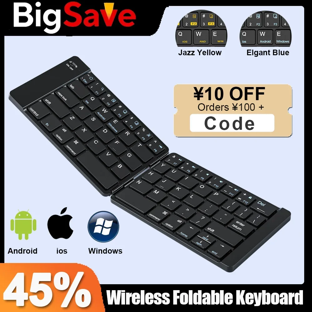 

Беспроводная складная Bluetooth-клавиатура портативного размера с мягкими тактильными клавишами для деловых людей и путешественников