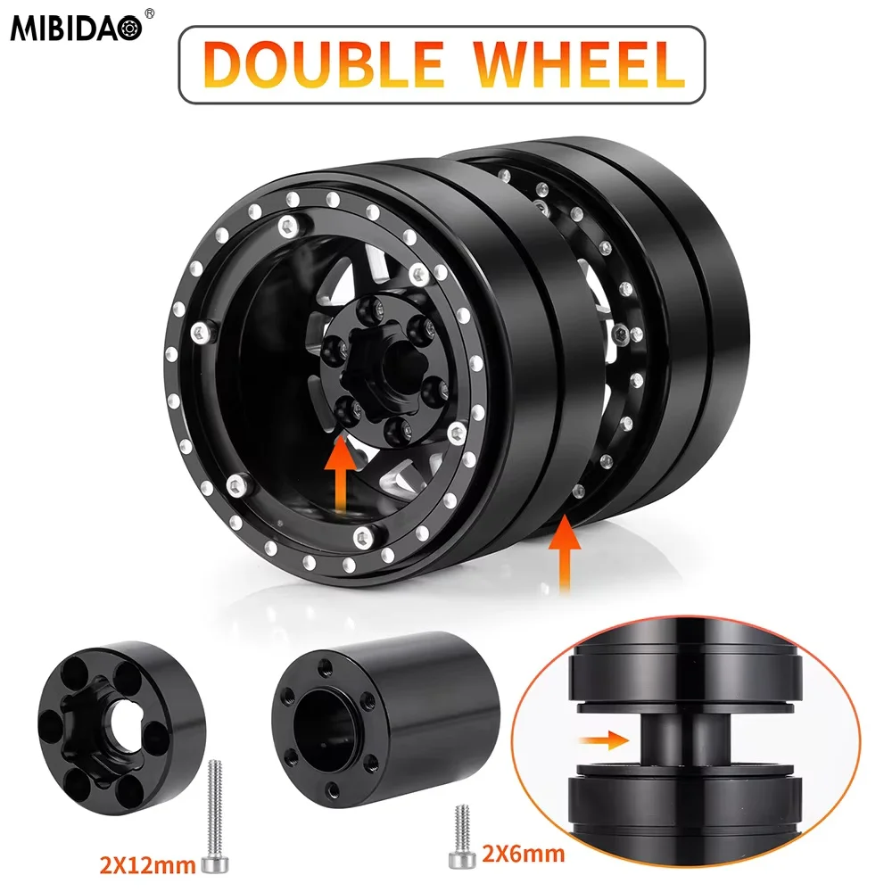 

MIBIDAO 1.9inch Beadlock Wheels Rim/Dual Aluminum Alloy Wheel Rims/ Wheel Tires for 1/10 RC Crawler Car Axial SCX10 90046 TRX-4